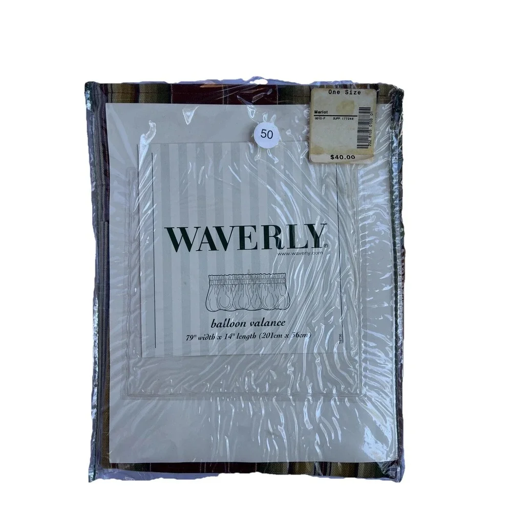 Waverly Canyon Road Merlot Striped Balloon Valance  Burgundy Tan Green 79x14 NEW